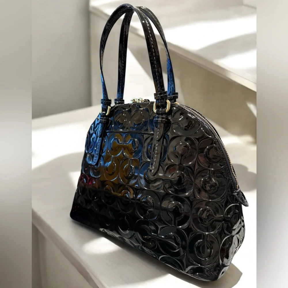 Coach Op Art Embossed Peyton Dome Patent Leather Satchel Tote F25705 EUC - Picture 4 of 13